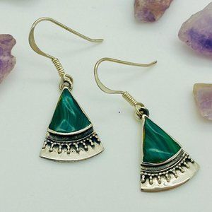 NIB Sterling Silver Malachite Dangle Earrings 004